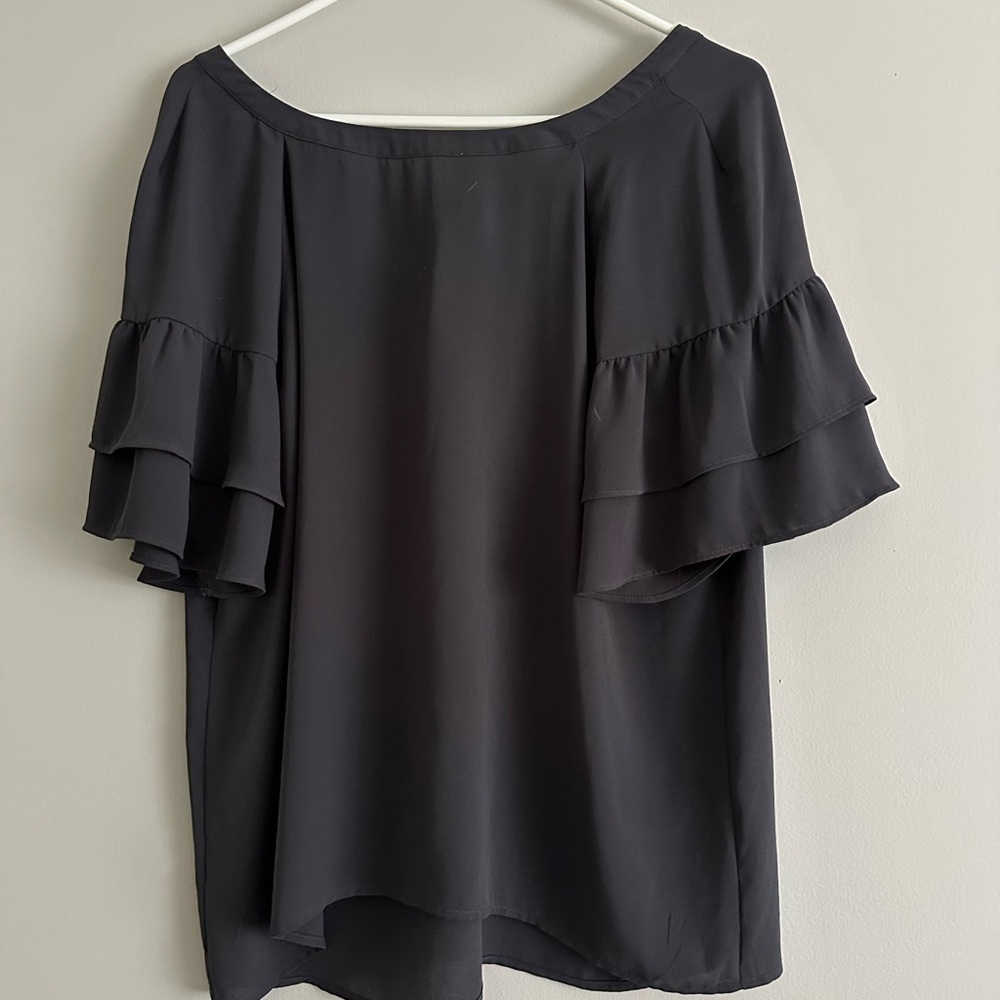LOFT Charcoal Ruffle Sleeve Blouse